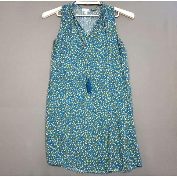 Xhilaration Tunic Dress Womens XS Blue Floral Tassel Sleeveless Cottage Core - Picture 1 of 11